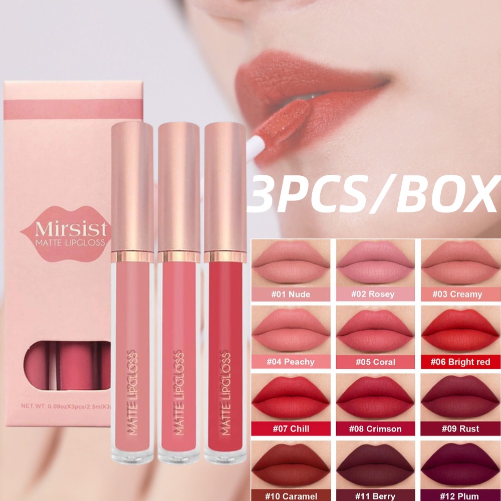 Matte Velvet Lip Tint Long Lasting - 3 sztuk/zestaw Nude błyszczyk matowa aksamitna
