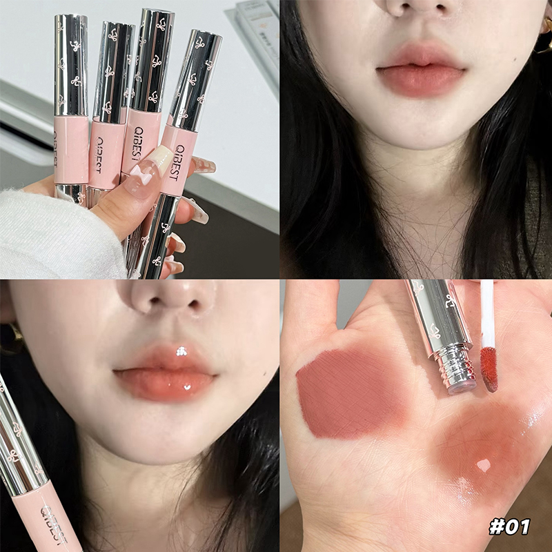Matte Velvet Lip Tint Long Lasting - QIBEST Dwustronny Błyszczyk do Ust Matowy