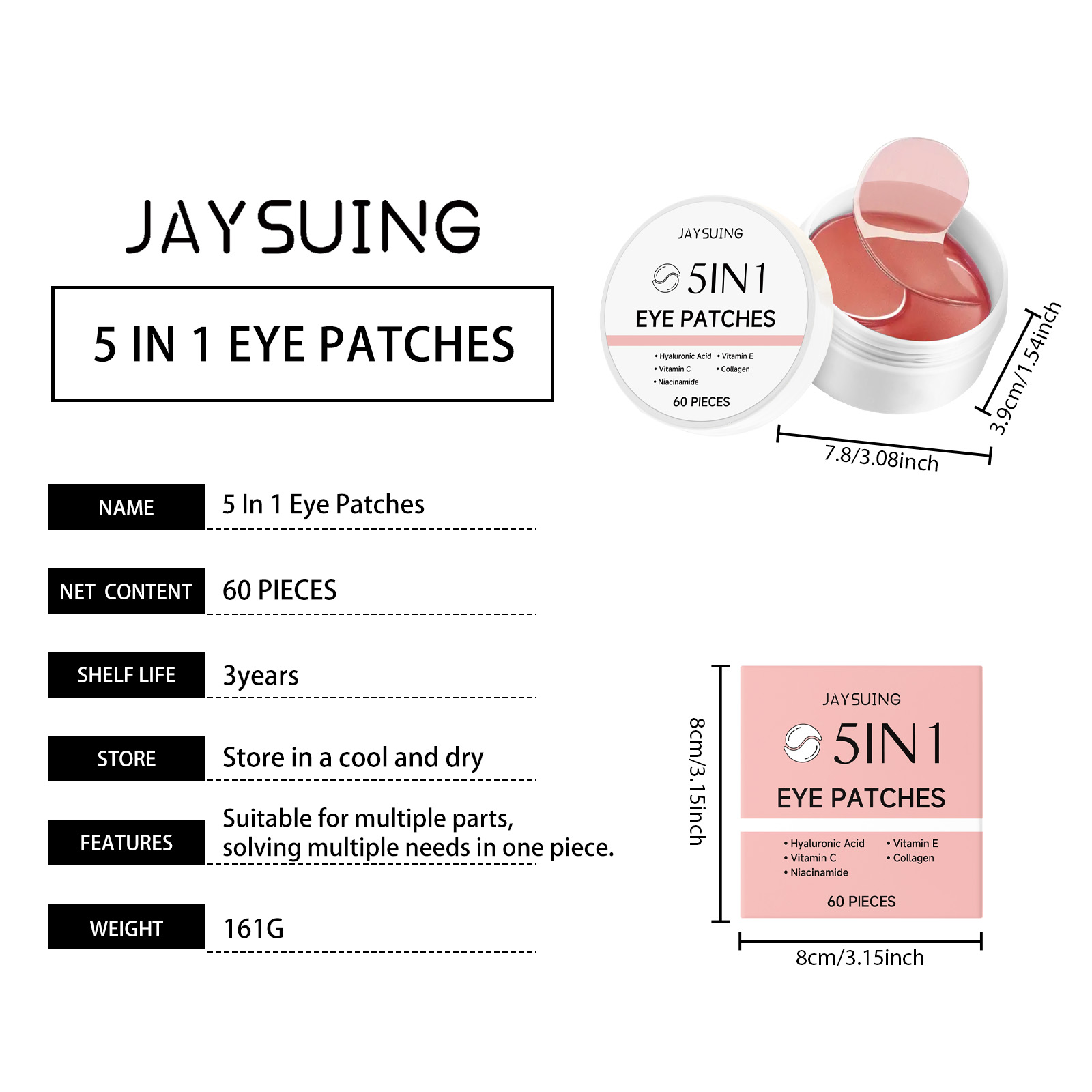 JAYSUING 5-w-1 Płatki pod oczy – Collagen Under Eye Patches recenzja i cena